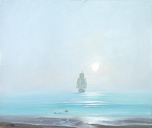 Fog seascape - oil painting