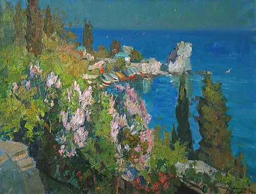 Gurzuf. Korovin's Summer House seascape - oil painting