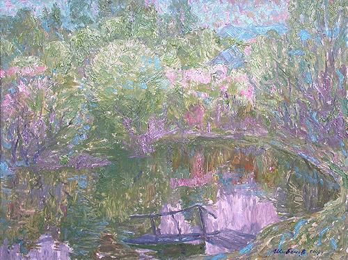 Nightingale Back Water spring landscape - oil painting