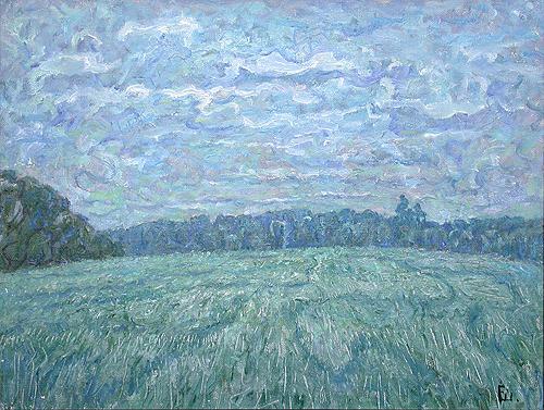 Earing Rye night landscape - oil painting
