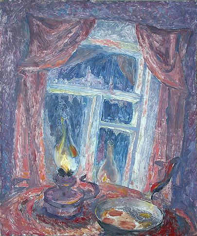 Winter Window still life - oil painting