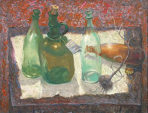 Bottles still life - oil painting