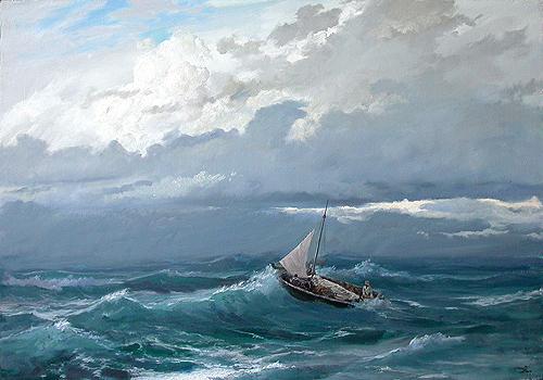 Storm seascape - oil painting