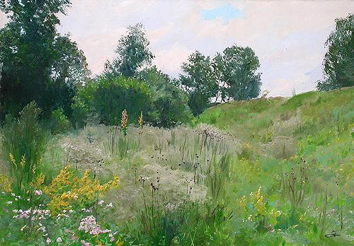 Ravine summer landscape - oil painting