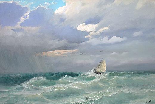 Storm seascape - oil painting