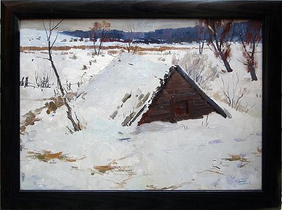 Shed rural landscape - oil painting