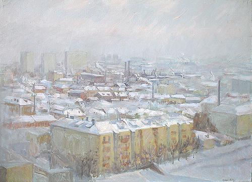 Moscow Roofs cityscape - oil painting