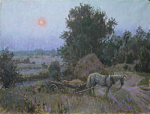 August summer landscape - oil painting