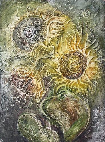 Three Sunflowers flower - oil painting