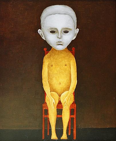 Boy on a Chair surrealist art - oil painting