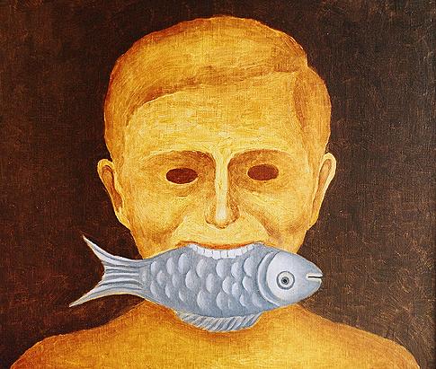 Self Portrait with a Fish surrealist art - oil painting