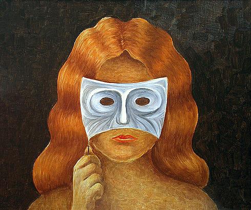 Woman with a Mask surrealist art - oil painting