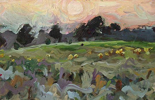 Setting Sun summer landscape - oil painting