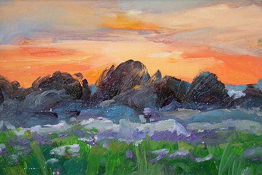 Orange Sky summer landscape - oil painting