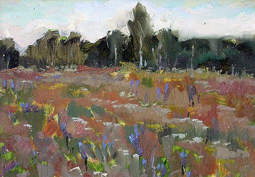 Warm Glade summer landscape - oil painting