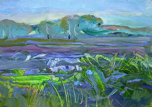 Blue Landscape spring landscape - oil painting