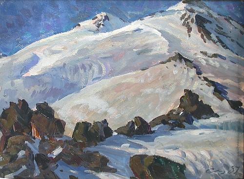 Elbrus Mountain mountain landscape - oil painting
