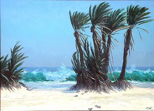 Ocean and Palms seascape - oil painting
