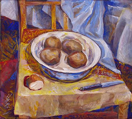 Potatoes #2 still life - tempera painting