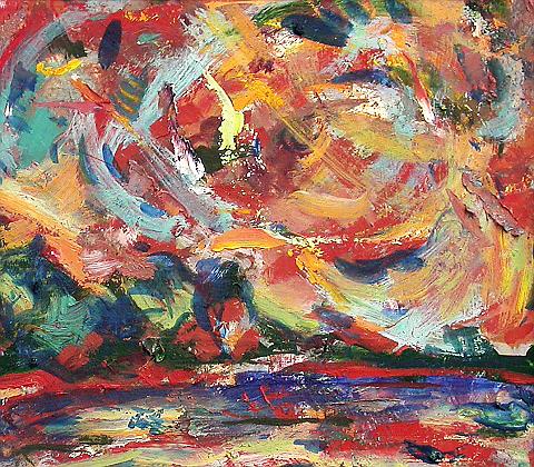 Red Wind abstract landscape - oil painting