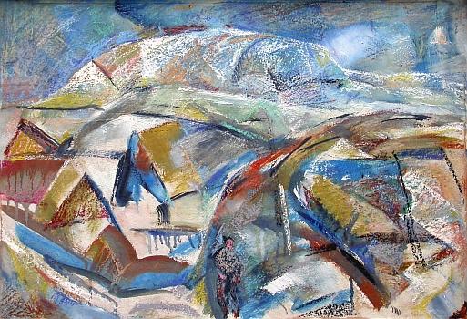 Road to the Mountains abstract landscape - oil, pastel painting