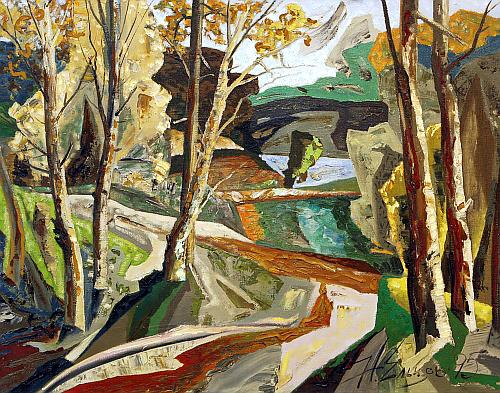 Autumn at the Samarka River abstract landscape - oil painting