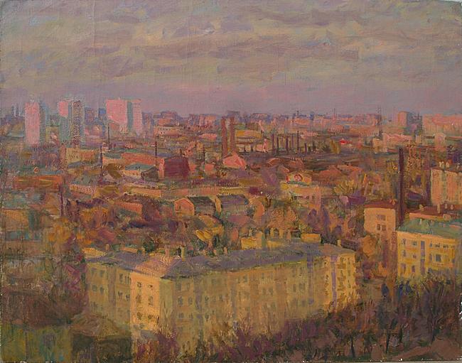 Evening City cityscape - oil painting