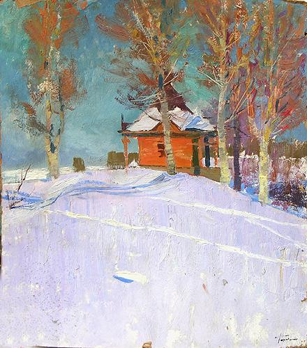 Winter Study rural landscape - oil painting