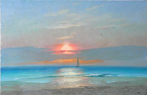 Rising Sun seascape - oil painting
