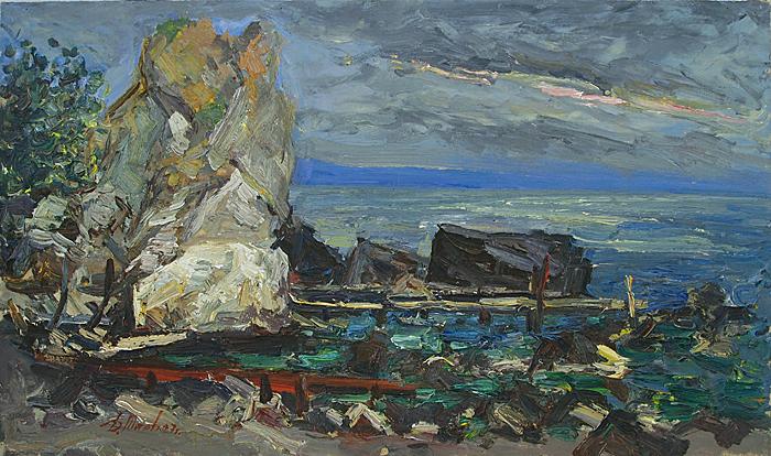 Evening in Crimea seascape - oil painting