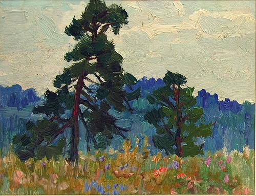 Pine Trees summer landscape - oil painting
