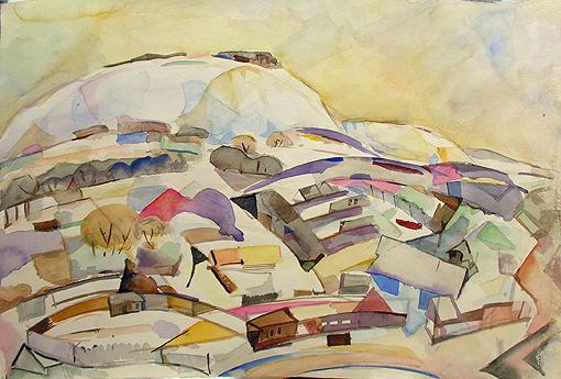 Bald Mountain abstract landscape - watercolor drawing