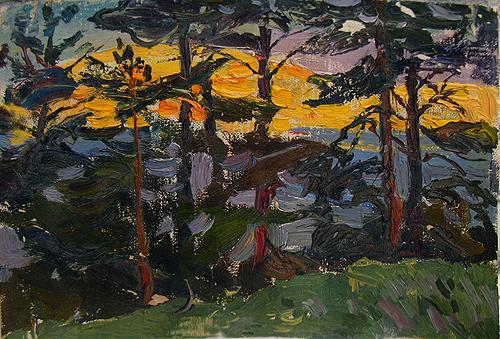Sunset summer landscape - oil painting