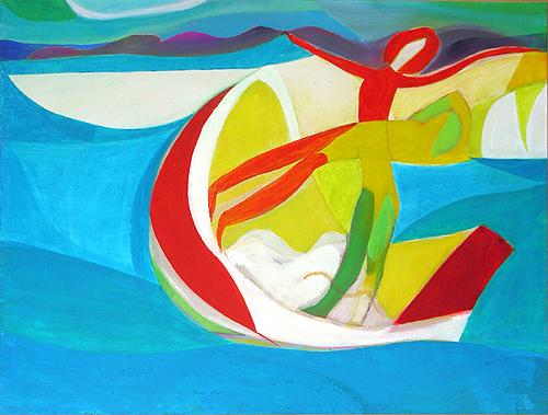 Two in a Boat abstract art - acrylic painting