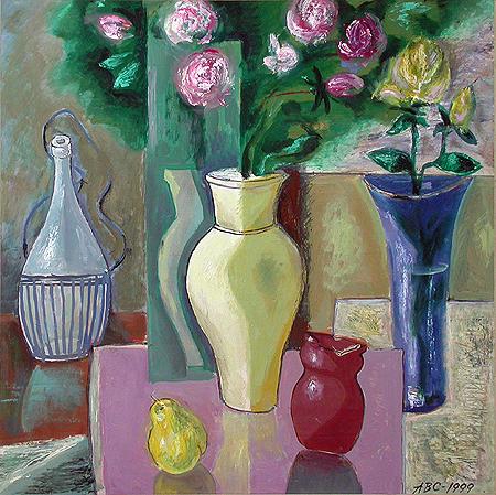 Still Life with Roses flower - oil painting