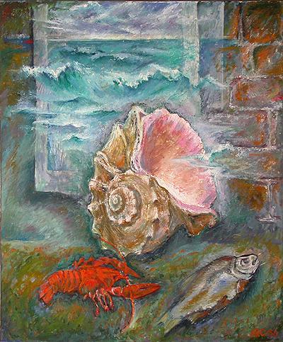Sea Shell marine artifacts - oil painting