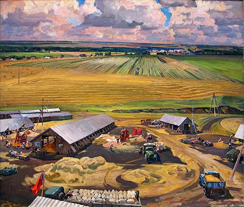 Harvest Time social realism - oil painting