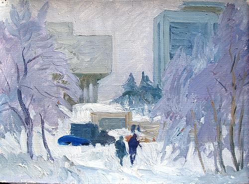 Frosty Day cityscape - oil painting