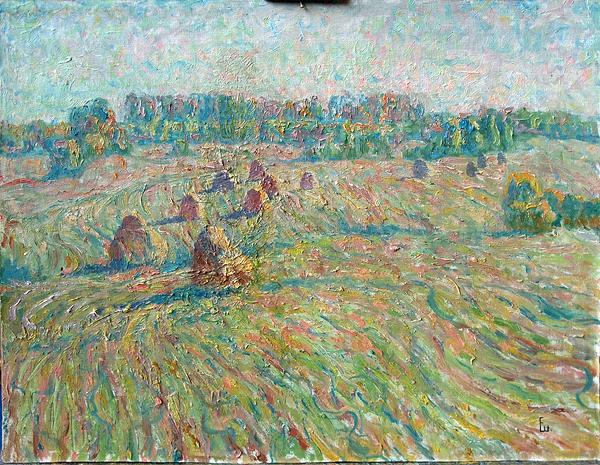 Meadows in Molvino Village summer landscape - oil painting