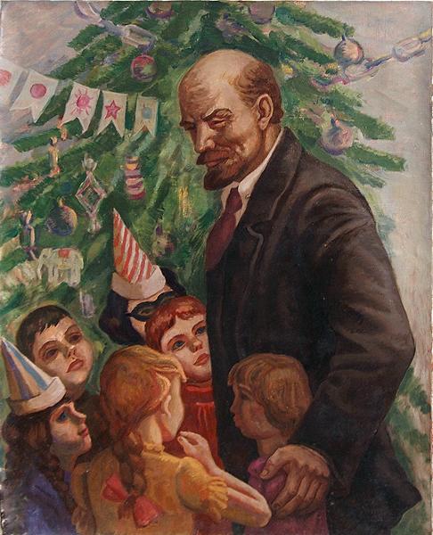 Lenin and Children social realism - oil painting
