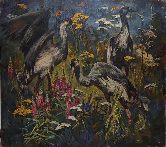Crane Field animals - oil painting