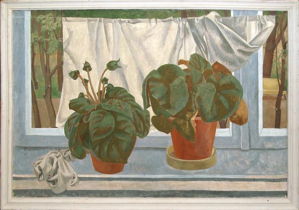 Window Plants still life - tempera painting
