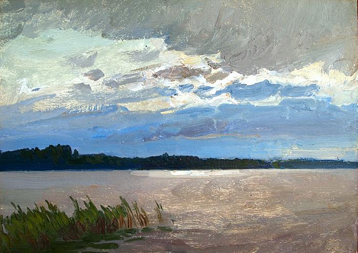 Lake summer landscape - oil painting