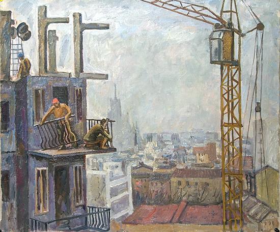Building Moscow industrial landscape - oil painting