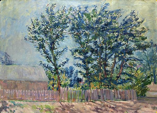 Poplars summer landscape - oil painting