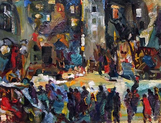 City Crowd cityscape - oil painting