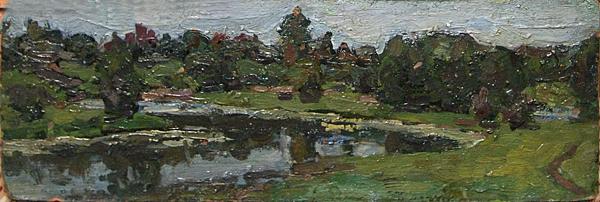 The Pekhorka River summer landscape - oil painting