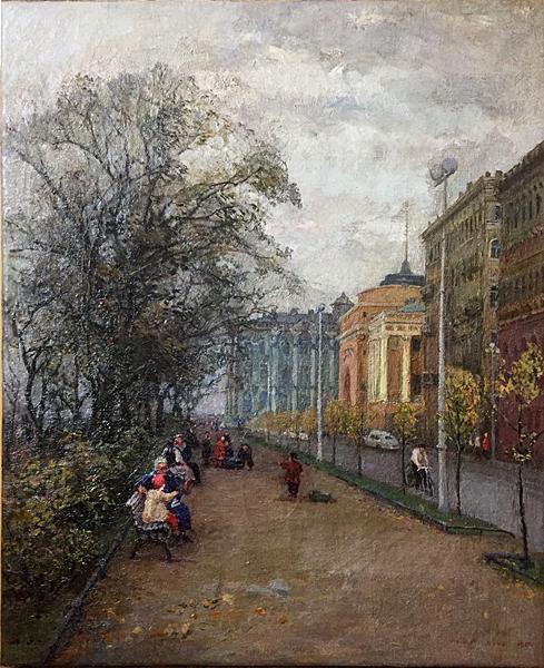 Admiralteyskaya Embankment cityscape - oil painting