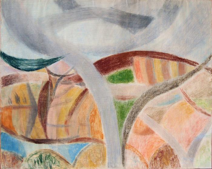 Landscape with a Lake abstract landscape - wax pastel drawing