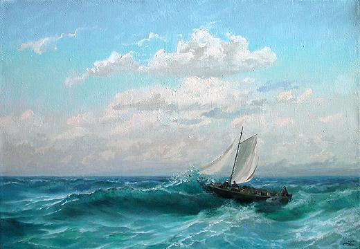 Blue Day seascape - oil painting